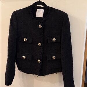 Zara Black Bouclé Blazer with Crystal Buttons